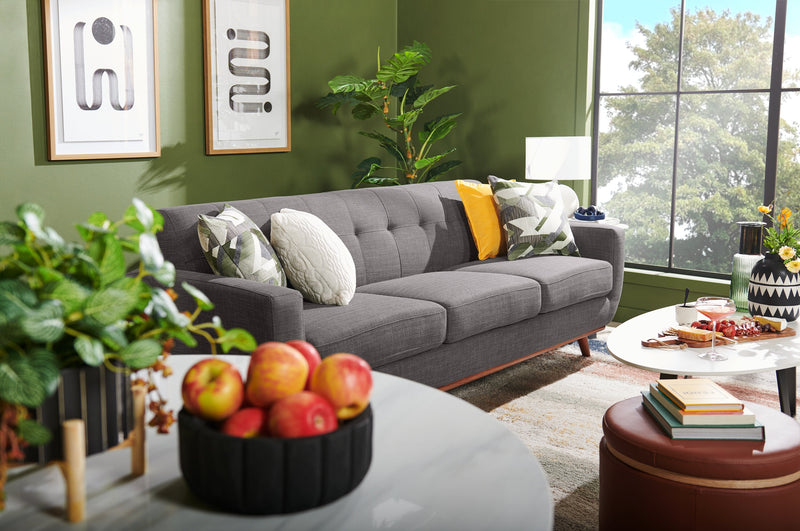 Freeman Linen-Look Fabric Sofa - Charcoal 