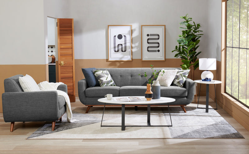 Freeman Linen-Look Fabric Sofa - Charcoal 