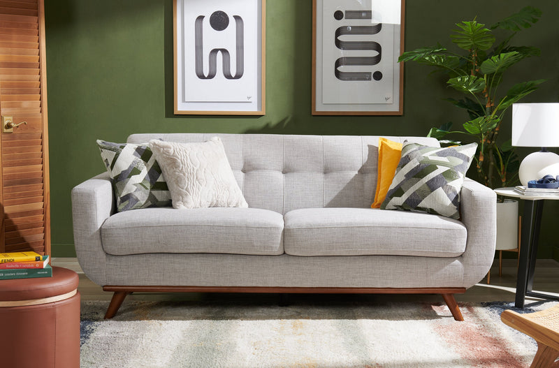 Kort & Co. Freeman 80” Dove White Linen-Look Fabric Condo Size Sofa with Wood Base and Legs