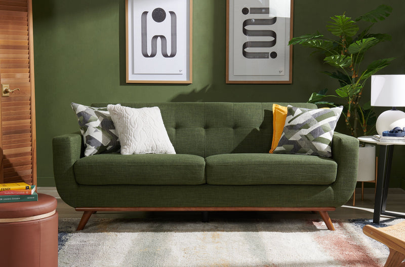 Kort & Co. Freeman 80” Avocado Green Linen-Look Fabric Condo Size Sofa with Wood Base and Legs