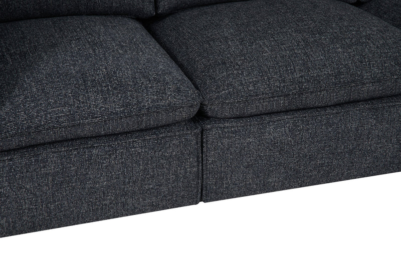 Fusion Modular 4-Piece Charcoal Grey Chenille Fabric Sectional with Feather Down Cushions and Ottoman