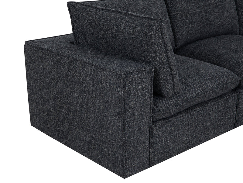 Fusion Modular 4-Piece Charcoal Grey Chenille Fabric Sectional with Feather Down Cushions and Ottoman