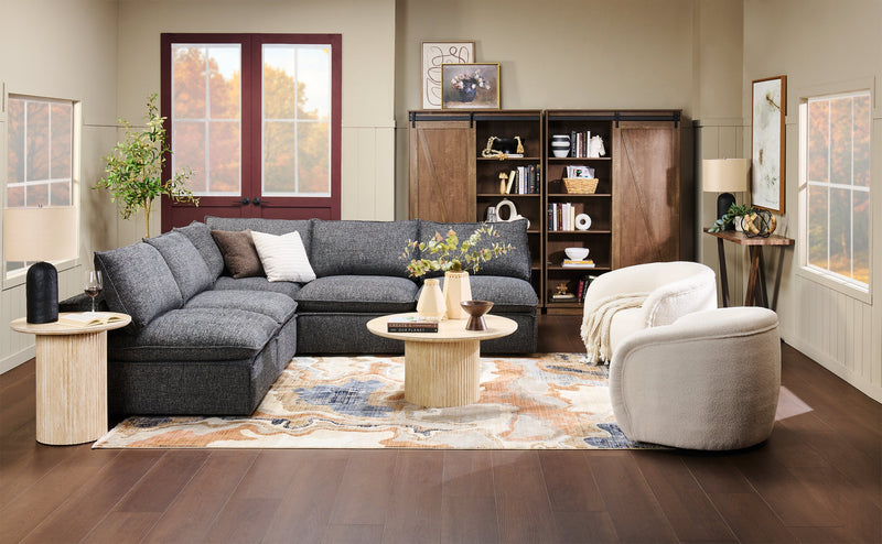 Fusion Modular 5-Piece Charcoal Grey Chenille Fabric Armless Sectional