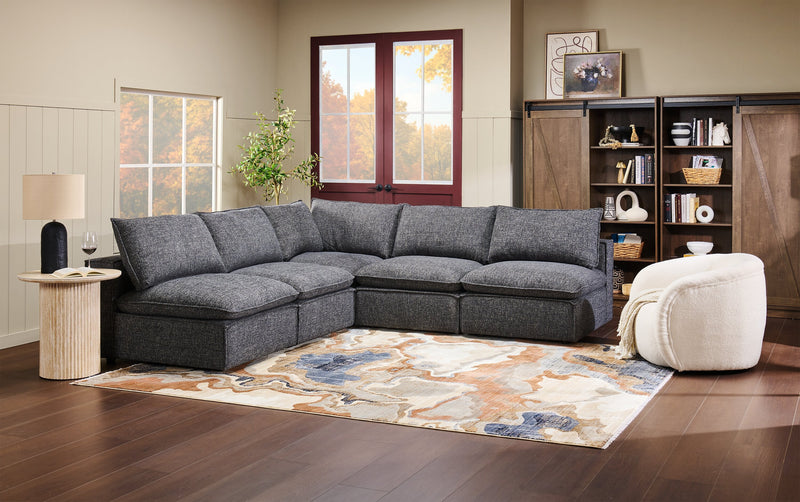 Fusion Modular 5-Piece Charcoal Grey Chenille Fabric Armless Sectional