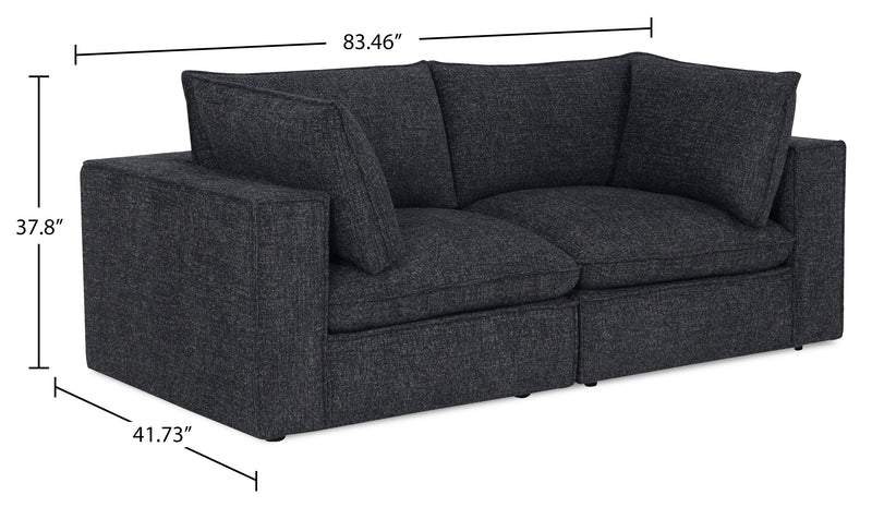 Fusion Modular 83.46\" Charcoal Grey Chenille Fabric Loveseat with Removable Feather Down Back Cushions 