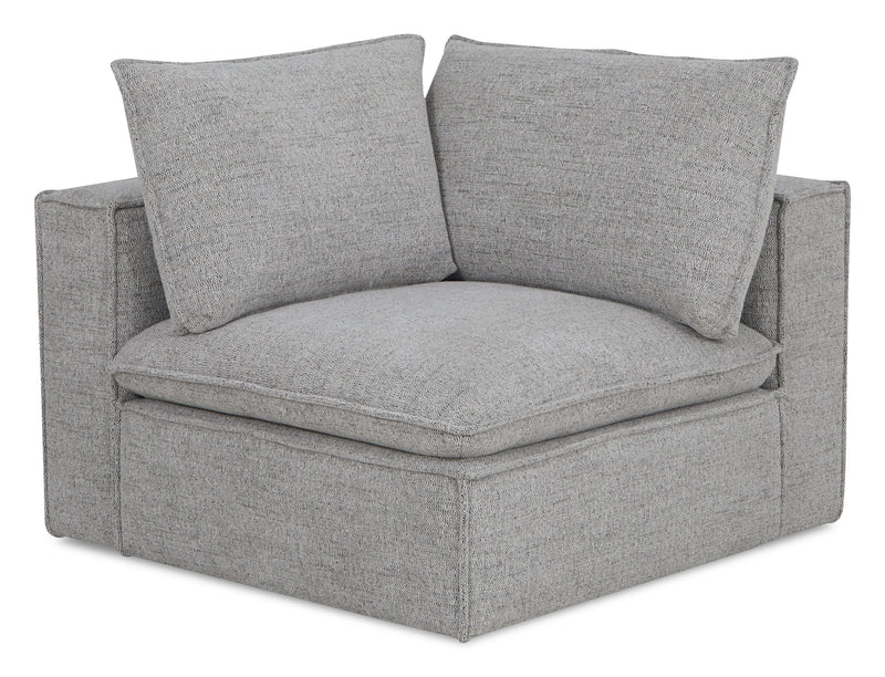 Fusion Modular 5-Piece Silver Grey Chenille Fabric Sectional with Feather Down Cushions and Ottoman