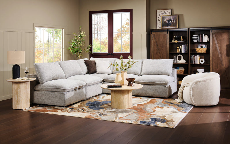Fusion Modular 5-Piece Silver Grey Chenille Fabric Armless Sectional