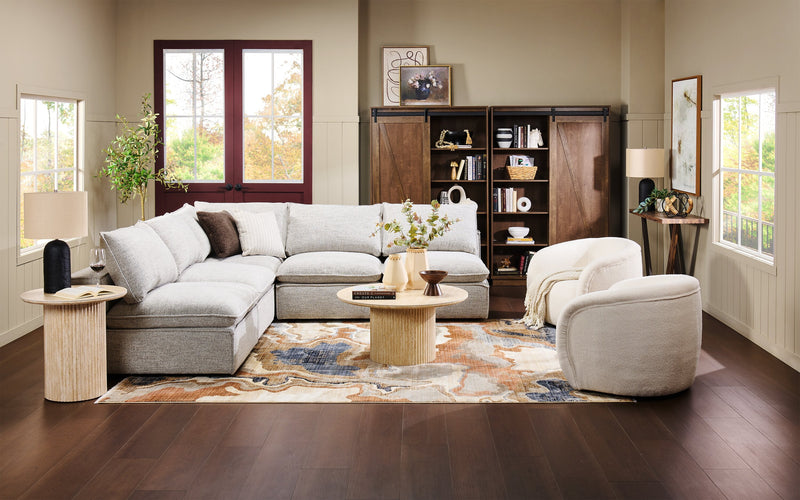 Fusion Modular 5-Piece Silver Grey Chenille Fabric Armless Sectional