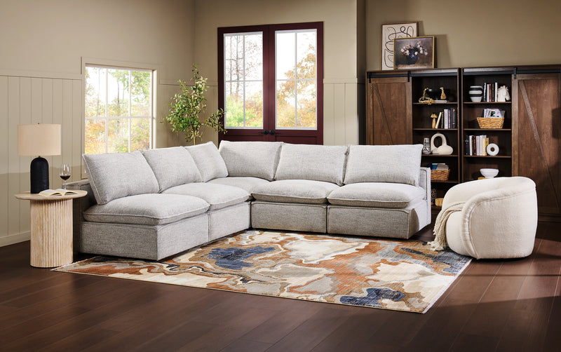 Fusion Modular 5-Piece Silver Grey Chenille Fabric Armless Sectional