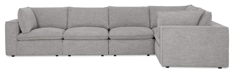 Fusion Modular 5-Piece Silver Grey Chenille Fabric Sectional with Removable Feather Down Back Cushions