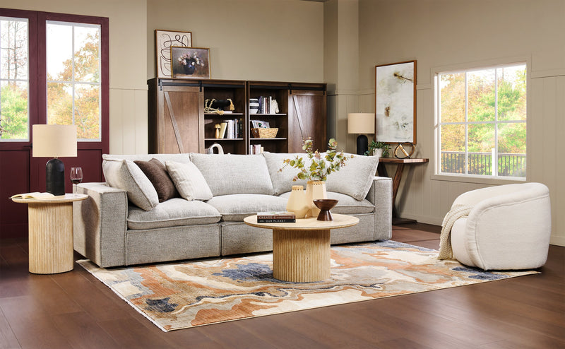 Fusion Modular 116.92\" Silver Grey Chenille Fabric Sofa with Removable Feather Down Back Cushions