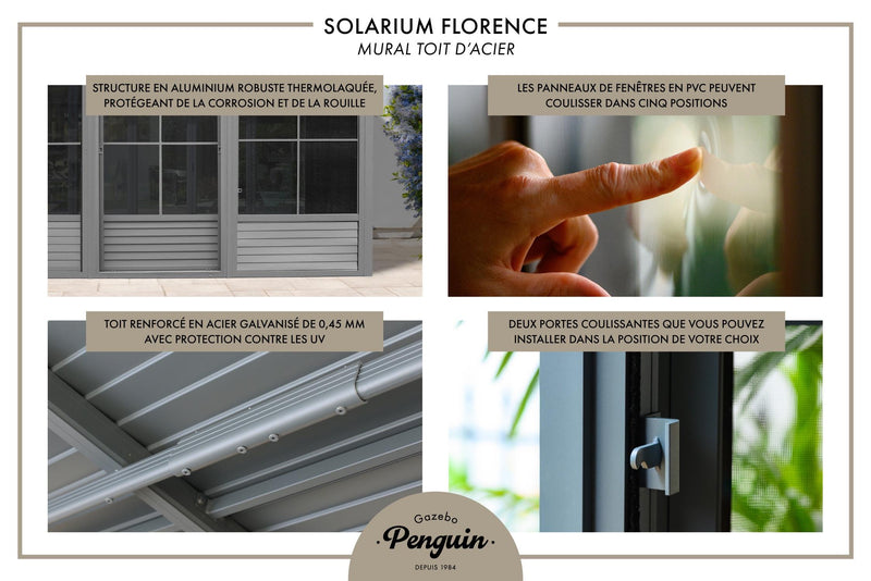 Gazebo Penguin Florence - Wall Mounted Solarium 10x12 Metal Roof