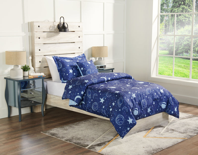 Galaxy 3-Piece Twin Comforter Set - Blue 