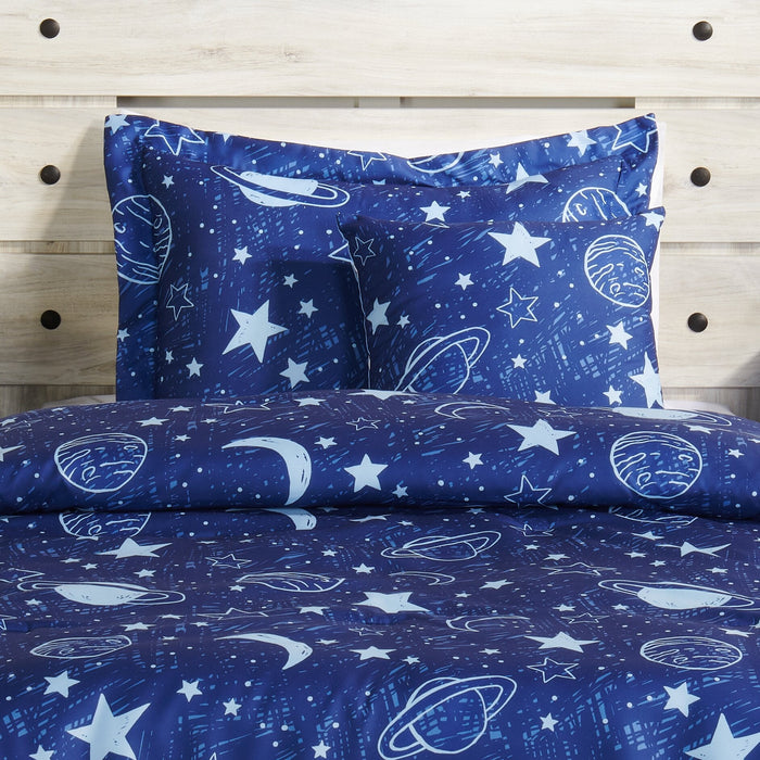Galaxy 4-Piece Full Comforter Set - Blue 
