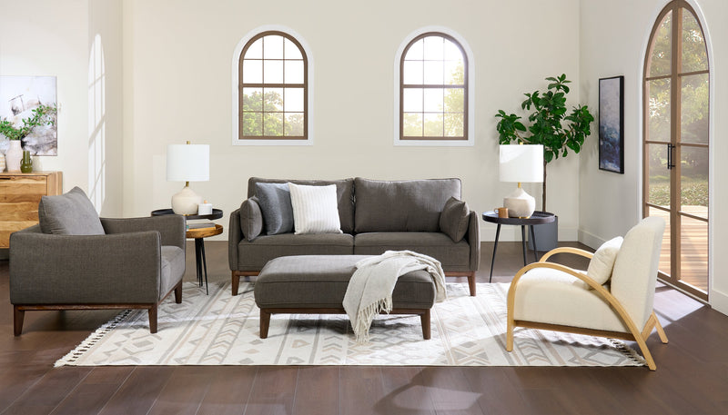 Cindy Crawford Home Gena 78.7\" Linen-Look Fabric Condo Size Sofa with Removable Back Cushions - Charcoal Grey 