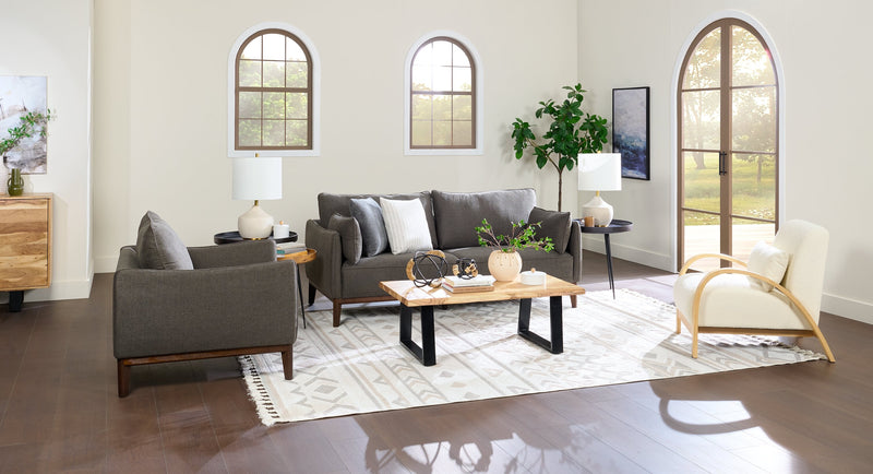 Cindy Crawford Home Gena 78.7\" Linen-Look Fabric Condo Size Sofa with Removable Back Cushions - Charcoal Grey 