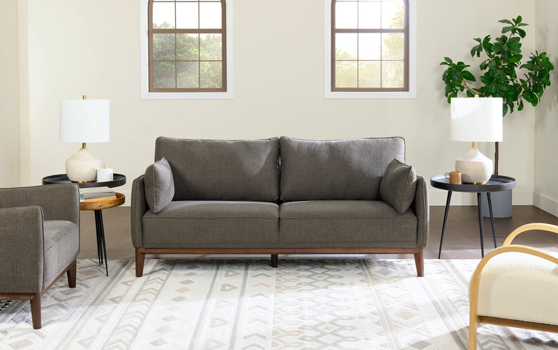 Cindy Crawford Home Gena 78.7\" Linen-Look Fabric Condo Size Sofa with Removable Back Cushions - Charcoal Grey 