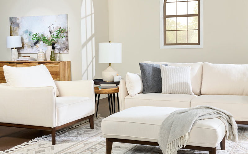 Cindy Crawford Home Gena 38.5\" Cotton White Linen-Look Fabric Chair with Removable Back Cushion