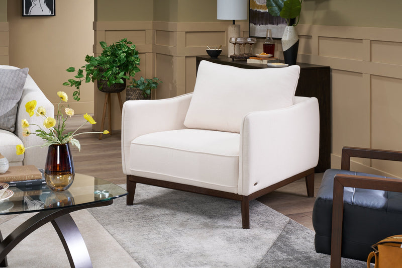 Cindy Crawford Home Gena 38.5\" Cotton White Linen-Look Fabric Chair with Removable Back Cushion