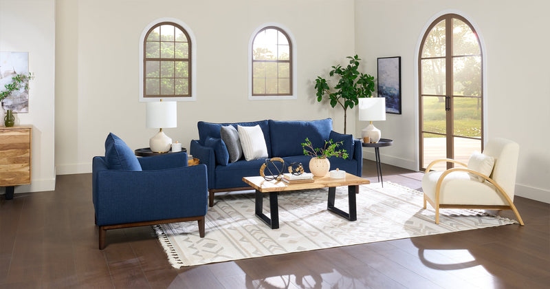 Cindy Crawford Home Gena 38.5\" Midnight Blue Linen-Look Fabric Chair with Removable Back Cushion