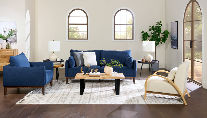 Cindy Crawford Home Gena 38.5\" Midnight Blue Linen-Look Fabric Chair with Removable Back Cushion