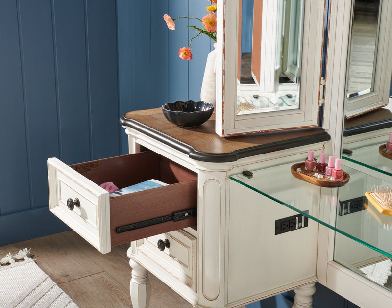 Grace 3-Piece Vanity Set with Lift-Top Stool – Antique White