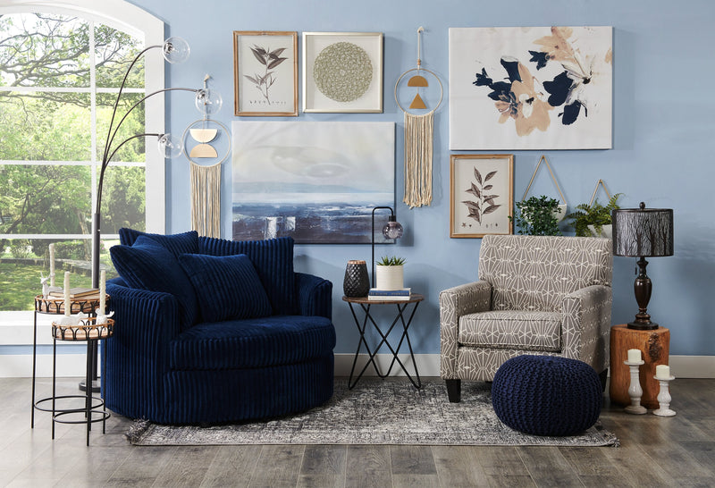 Made in Canada Grande 48\" Chenille Fabric Cuddler Accent Chair - Groove Midnight Blue 