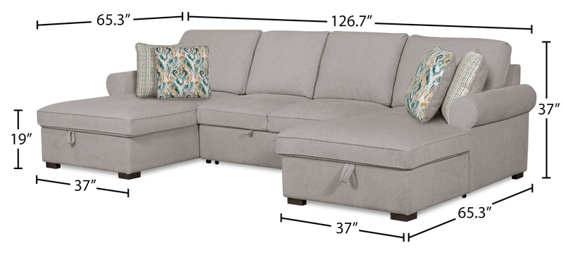 Haven 3-Piece Chenille Sleeper Sectional - Grey