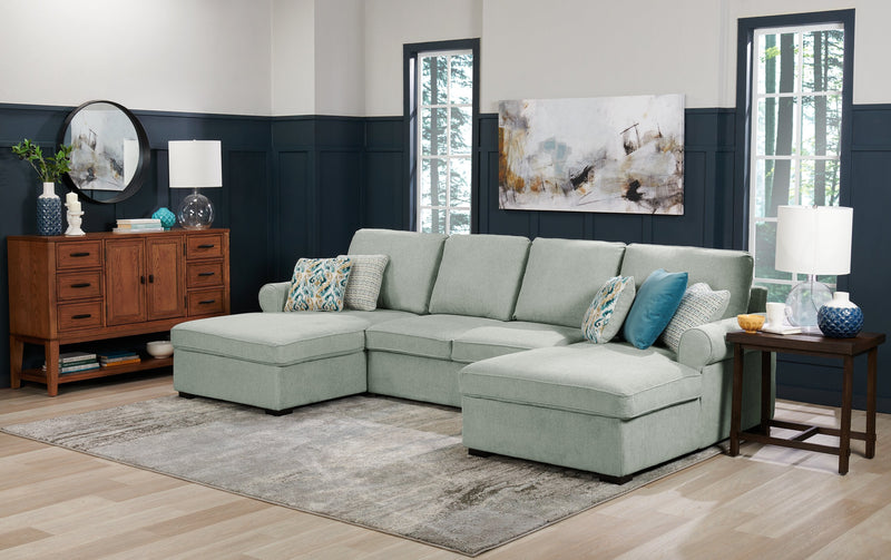 Haven 3-Piece Chenille Sleeper Sectional - Seafoam