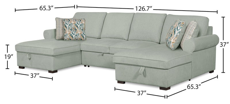 Haven 3-Piece Chenille Sleeper Sectional - Seafoam