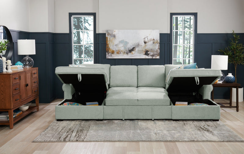 Haven 3-Piece Chenille Sleeper Sectional - Seafoam