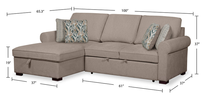Haven 2-Piece Left-Facing Chenille Sleeper Sectional - Taupe