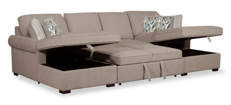 Haven 3-Piece Chenille Sleeper Sectional - Taupe