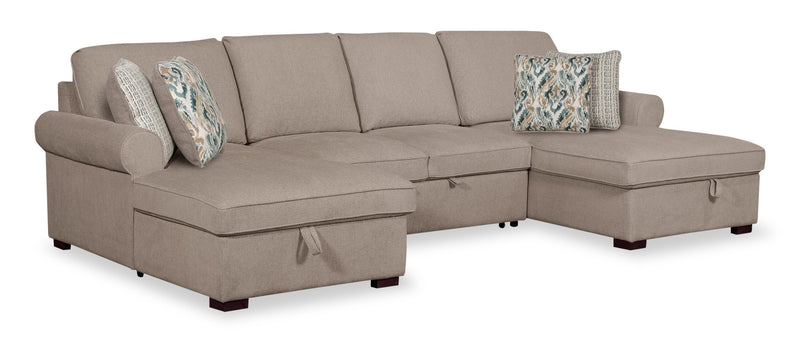 Haven 3-Piece Chenille Sleeper Sectional - Taupe