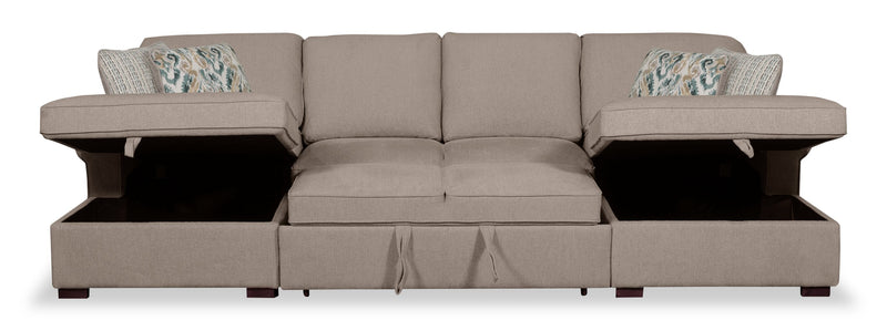 Haven 3-Piece Chenille Sleeper Sectional - Taupe