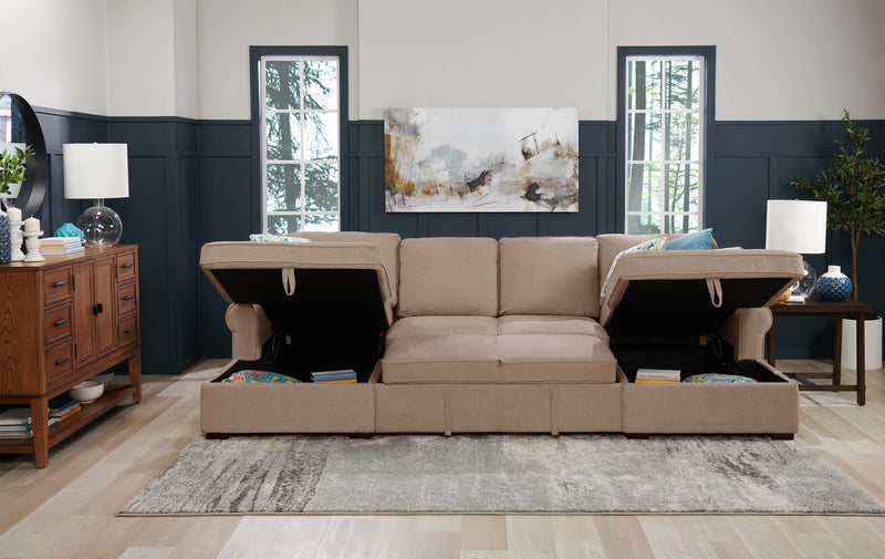 Haven 3-Piece Chenille Sleeper Sectional - Taupe