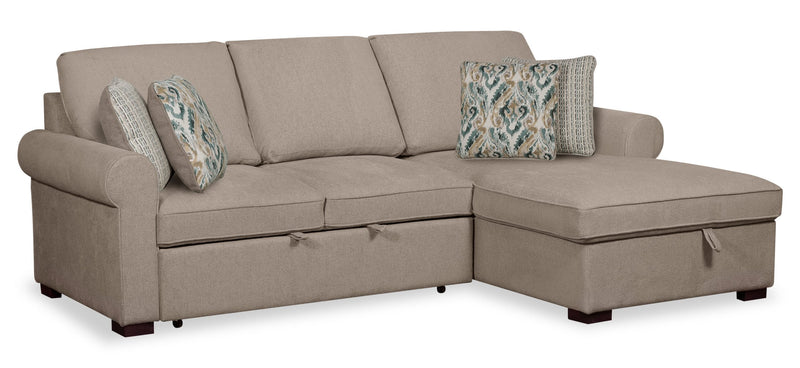 Scott Living Haven 2-Piece Right-Facing Chenille Fabric Sleeper Sectional with Storage Chaise - Taupe 