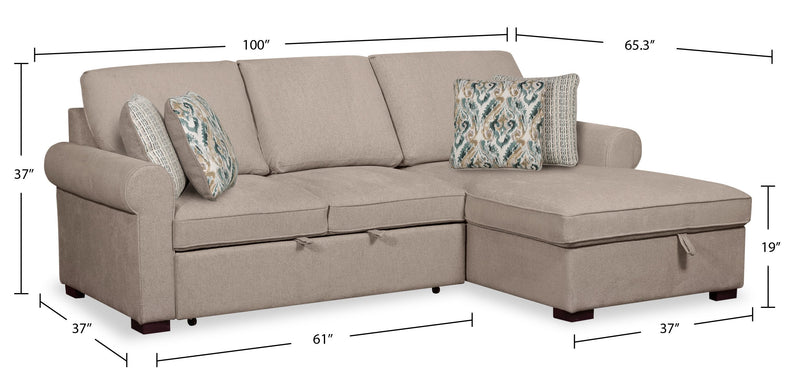 Scott Living Haven 2-Piece Right-Facing Chenille Fabric Sleeper Sectional with Storage Chaise - Taupe 