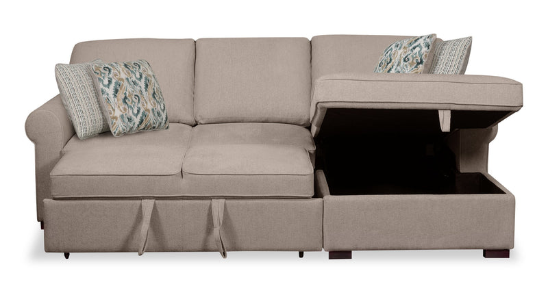 Scott Living Haven 2-Piece Right-Facing Chenille Fabric Sleeper Sectional with Storage Chaise - Taupe 