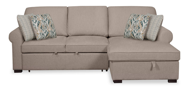 Scott Living Haven 2-Piece Right-Facing Chenille Fabric Sleeper Sectional with Storage Chaise - Taupe 