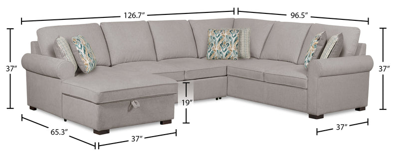 Scott Living Haven 3-Piece Left-Facing Chenille Fabric Sleeper Sectional with Storage Chaise - Grey 