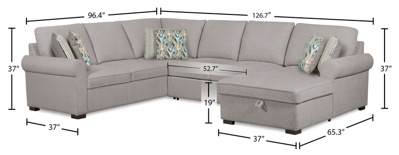 Scott Living Haven 3-Piece Right-Facing Chenille Fabric Sleeper Sectional with Storage Chaise - Grey 