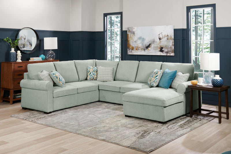 Scott Living Haven 3-Piece Right-Facing Chenille Fabric Sleeper Sectional with Storage Chaise - Seafoam Blue 