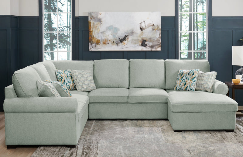Scott Living Haven 3-Piece Right-Facing Chenille Fabric Sleeper Sectional with Storage Chaise - Seafoam Blue 