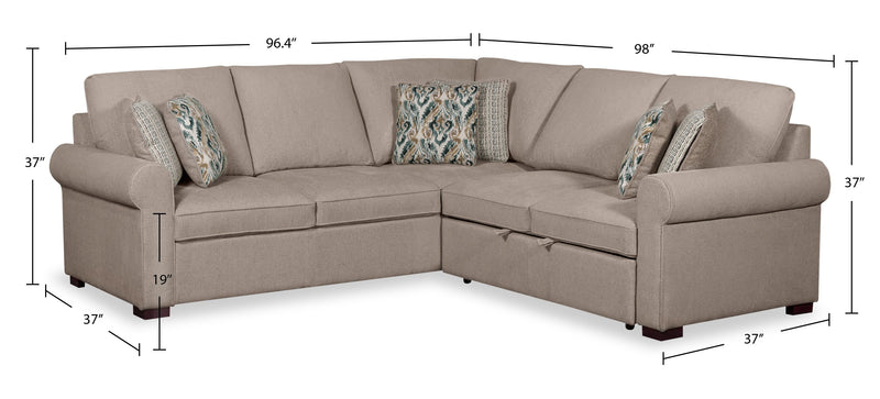 Haven 2-Piece Right-Facing Chenille Sectional with Sleeper Sofa - Taupe