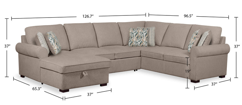 Haven 3-Piece Chenille Left-Facing Sleeper Sectional - Taupe