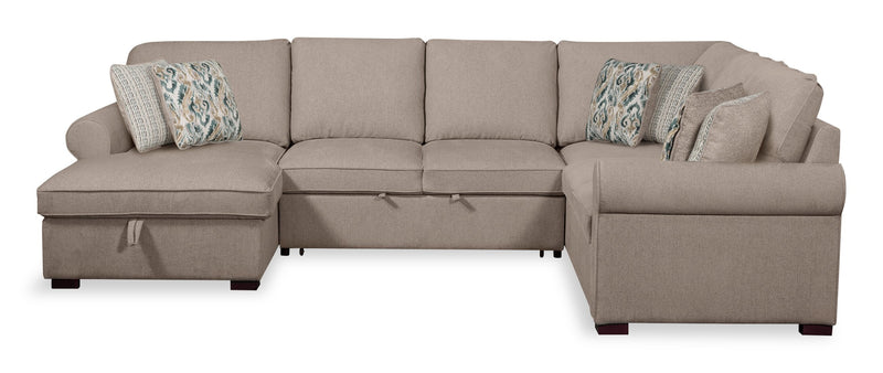 Haven 3-Piece Chenille Left-Facing Sleeper Sectional - Taupe