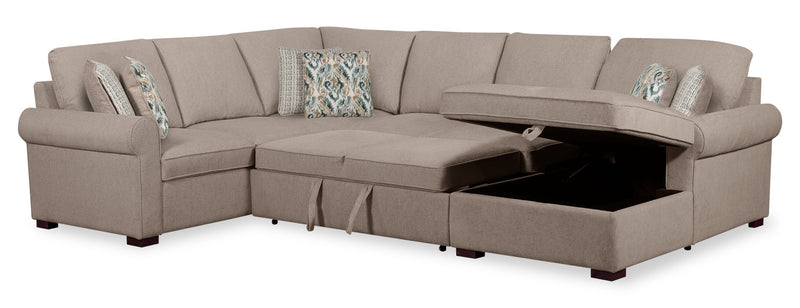 Haven 3-Piece Chenille Right-Facing Sleeper Sectional - Taupe