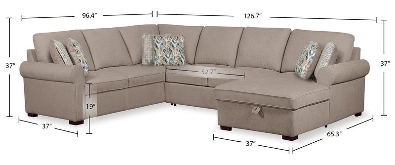 Haven 3-Piece Chenille Right-Facing Sleeper Sectional - Taupe