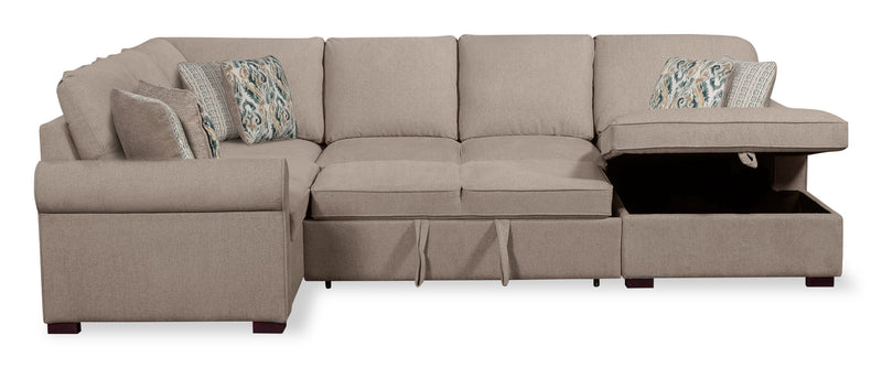 Haven 3-Piece Chenille Right-Facing Sleeper Sectional - Taupe